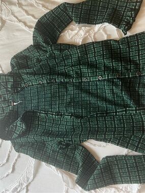 Free People Dark Green Plaid Button-Up Blouse